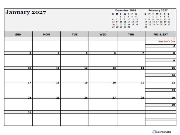 2027 Canada Calendar For Vacation Tracking