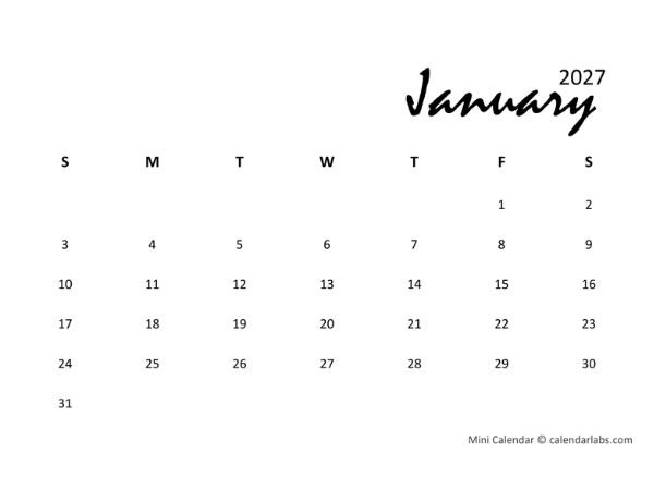 2027 Classic Mini Calendar