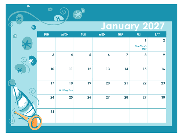 2027 Colorful Kids Monthly Calendar