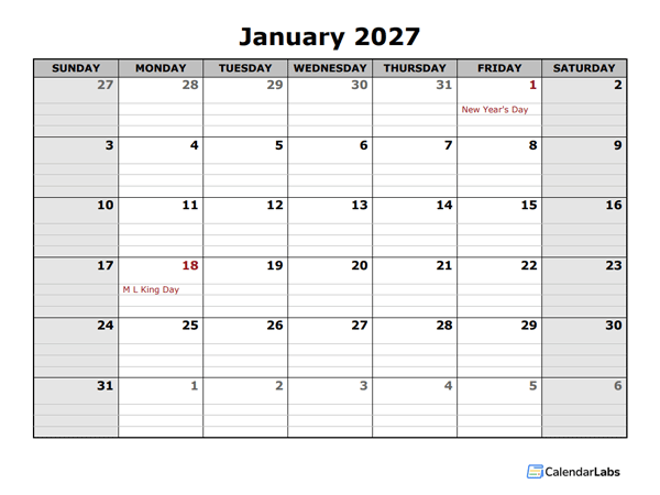 Free 2027 Daily Planner Word Template