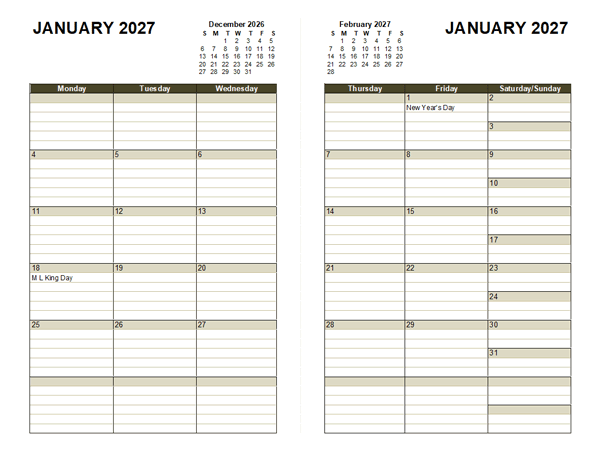 2027 Diary Planner Template