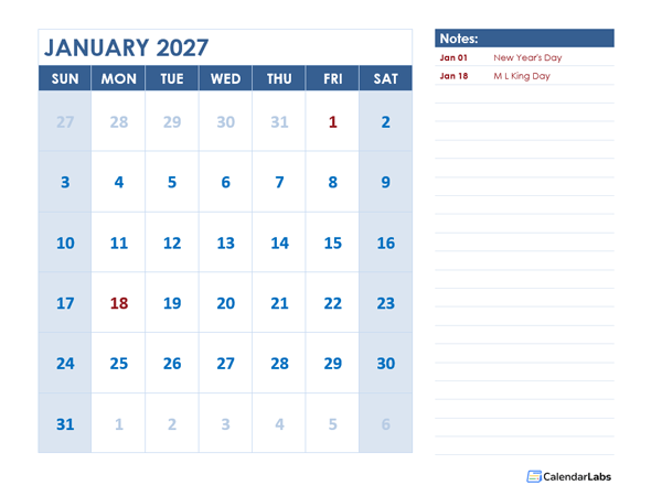 2027 Editable Monthly Word Calendar Template
