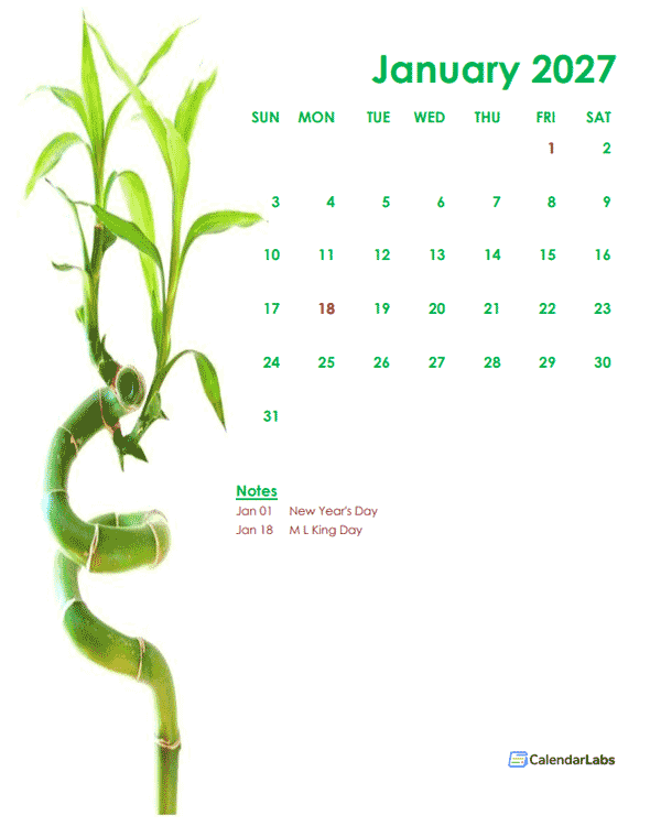 2027 Editable Word Calendar Design Template