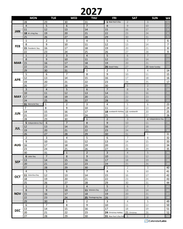 Free 2027 Excel Calendar For Project Planning