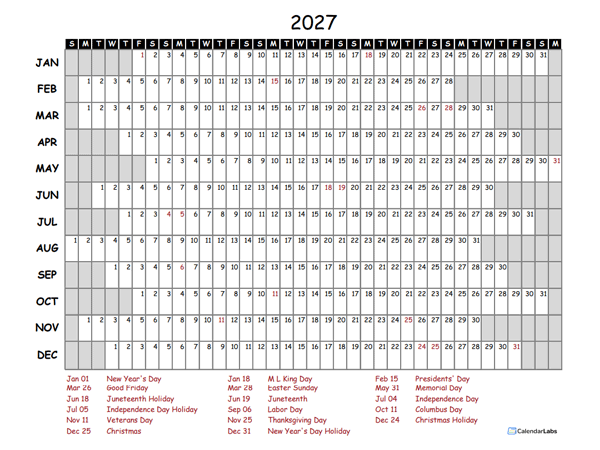 2027 Excel Calendar Project Timeline