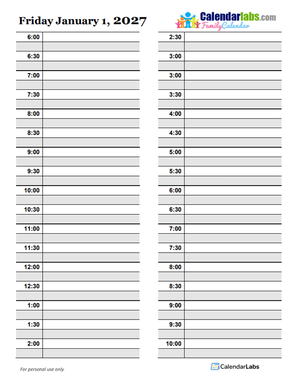 2027 Daily Planner Template