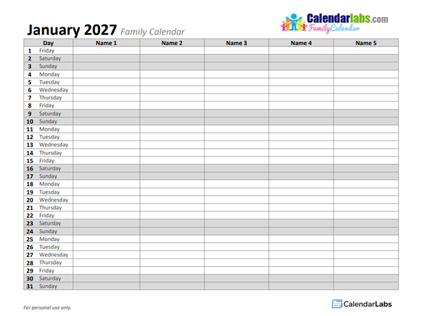 2027 Monthly Planner Template