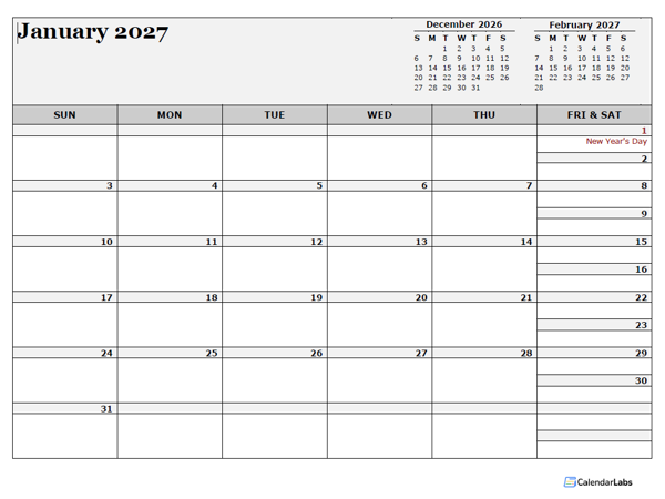 2027 France Calendar For Vacation Tracking