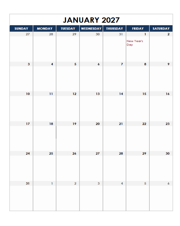 2027 France Calendar Spreadsheet Template