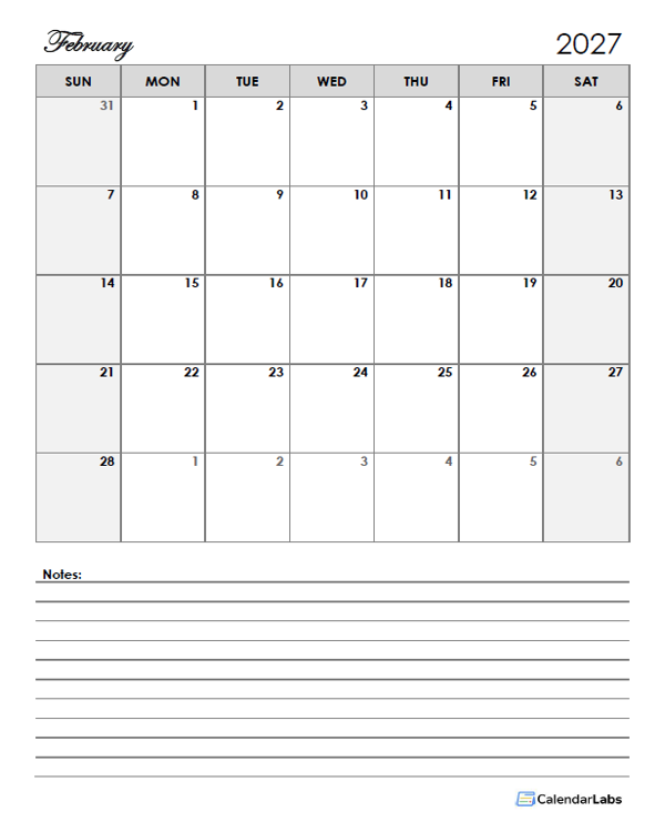 2027 France Calendar Template Large Boxes