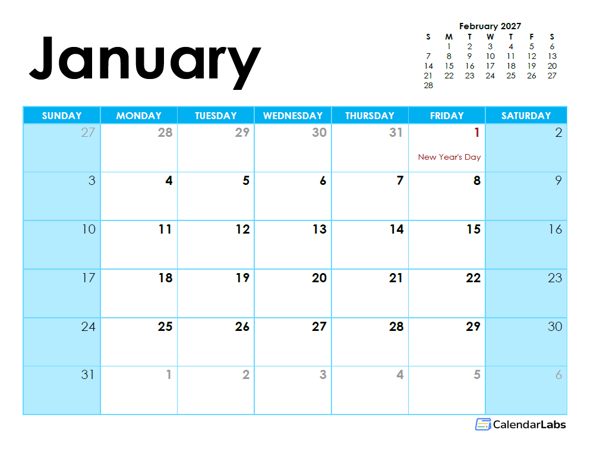 2027 France Monthly Calendar Colorful Design