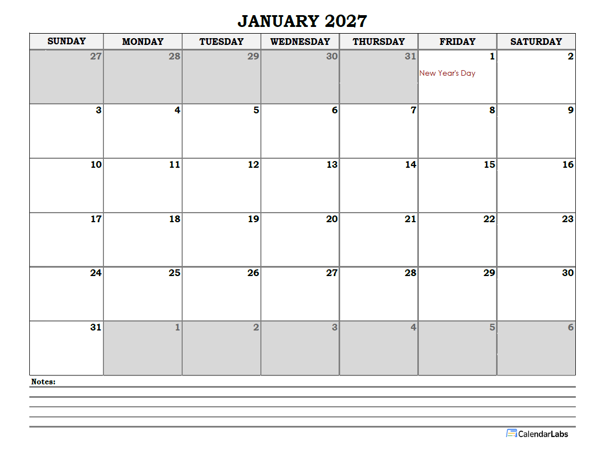 2027 France Monthly Calendar with Notes