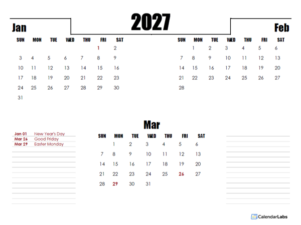 2027 France Quarterly Planner Template