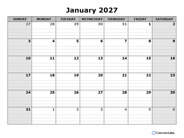 2027 Free Blank Calendar
