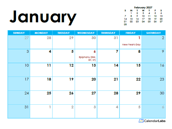 2027 Germany Monthly Calendar Colorful Design