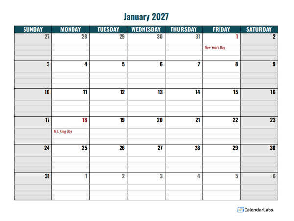 2027 Google Docs Daily Planner