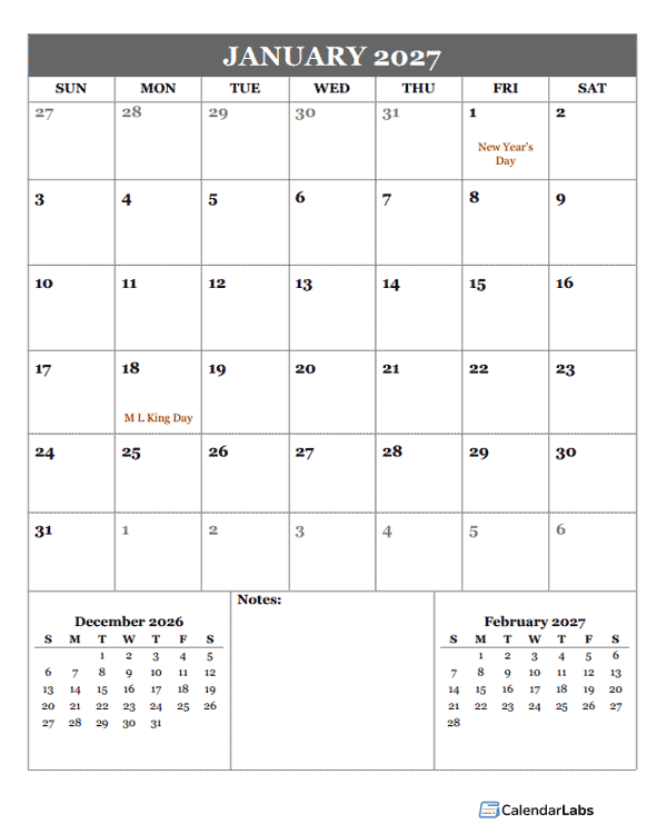 2027 Google Docs Monthly Planner