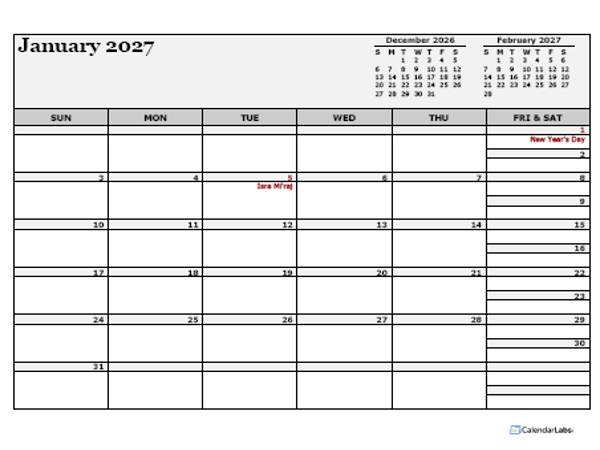 2027 Indonesia Calendar For Vacation Tracking