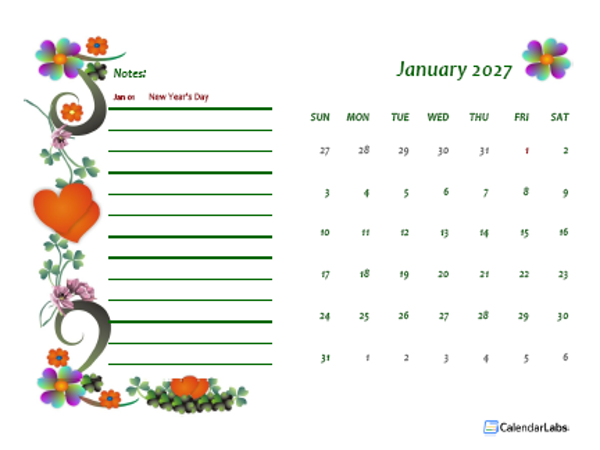 2027 Ireland Calendar Free Printable Template