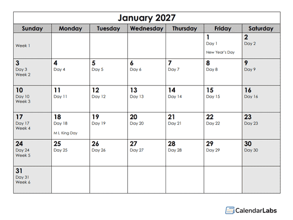 2027 Julian Calendar