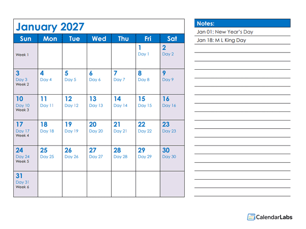 2027 Julian Date Calendar