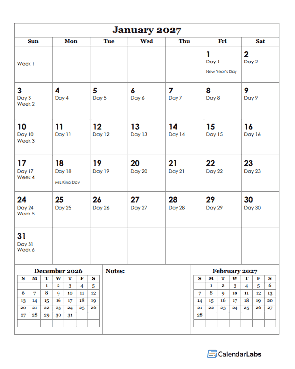 2027 Julian Day Calendar