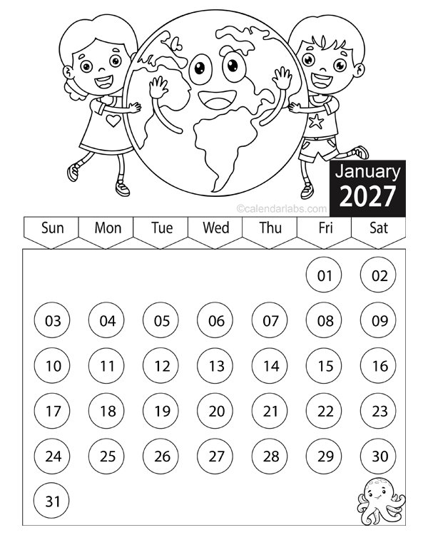 2027 Kids Coloring Book Calendar