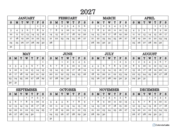2027 Landscape Printable Calendar