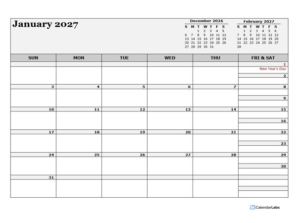 2027 Mexico Calendar For Vacation Tracking