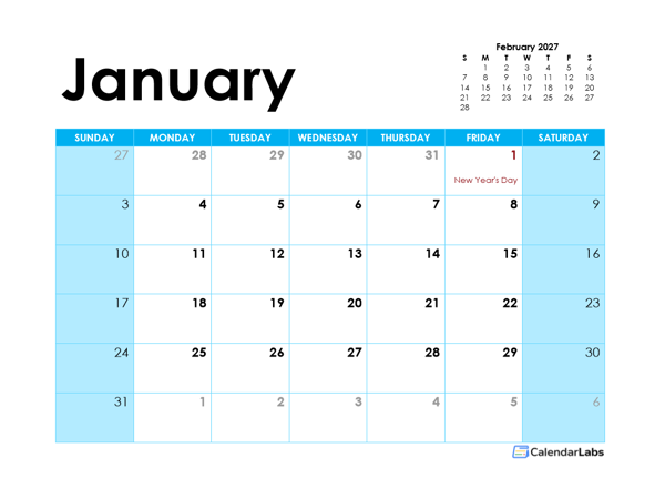 2027 Mexico Monthly Calendar Colorful Design