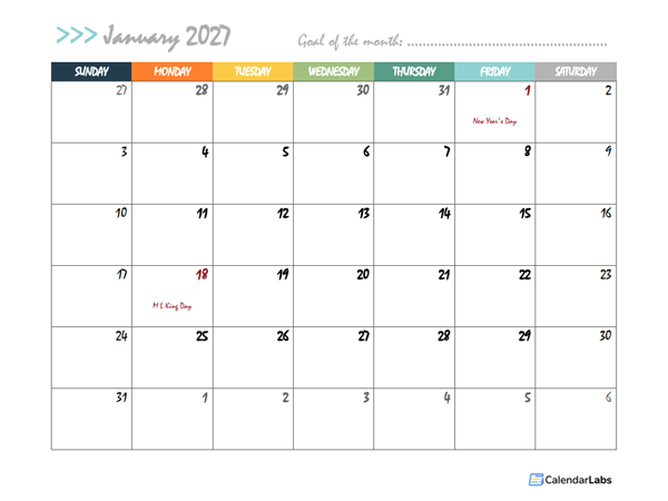 2027 Monthly Calendar Design
