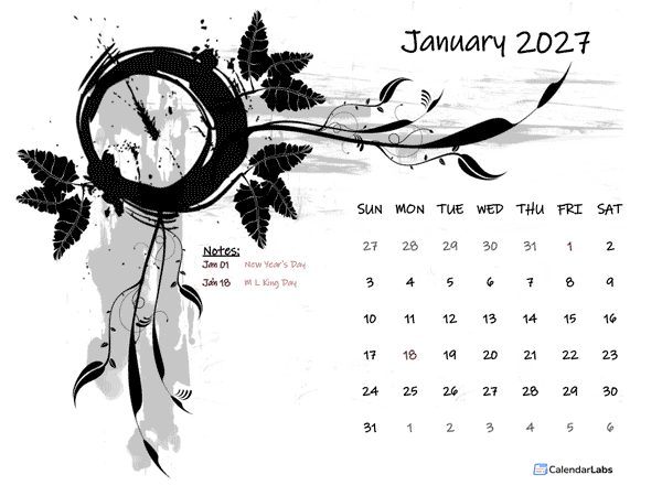 2027 Monthly Calendar Design Template