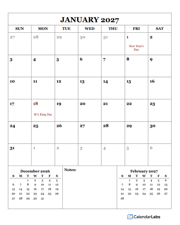 2027 Monthly Planner Template Portrait