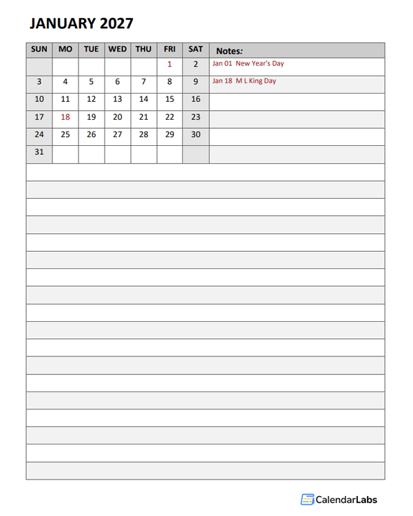 2027 Monthly Pages Planner Template
