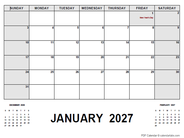 2027 Monthly Planner with Hong Kong Holidays