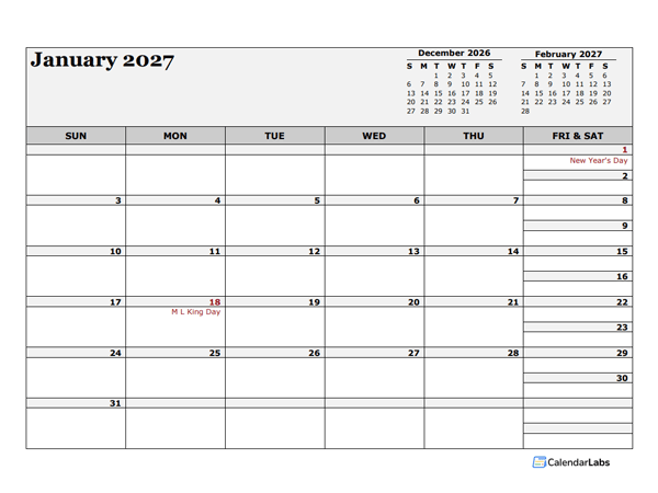 2027 Monthly Planner Template Microsoft Word 