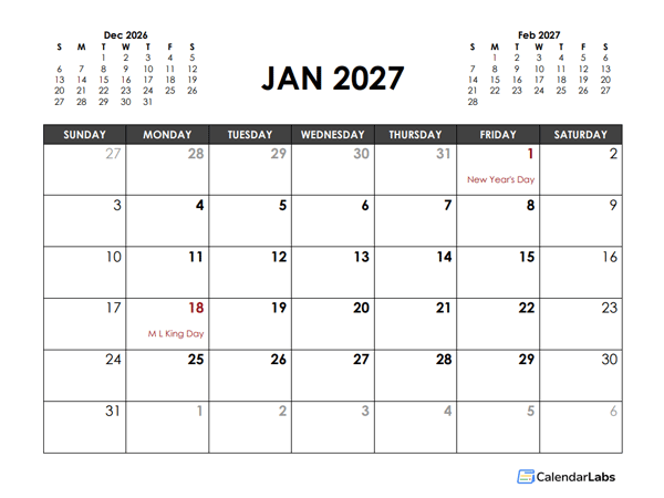 2027 Monthly Planner Word Template