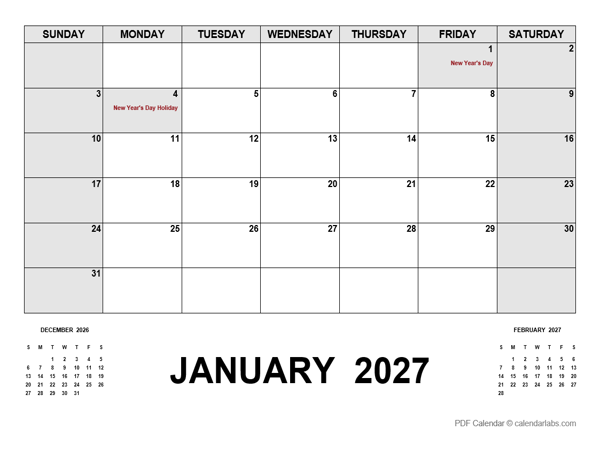 2027 Monthly Planner with UK Holidays