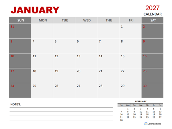 2027 Monthly Powerpoint Calendar