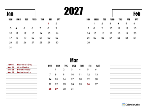 2027 Netherlands Quarterly Planner Template