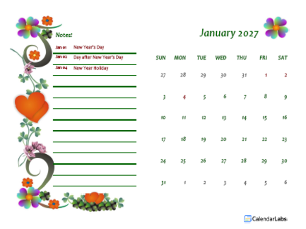 2027 New Zealand Calendar Free Printable Template
