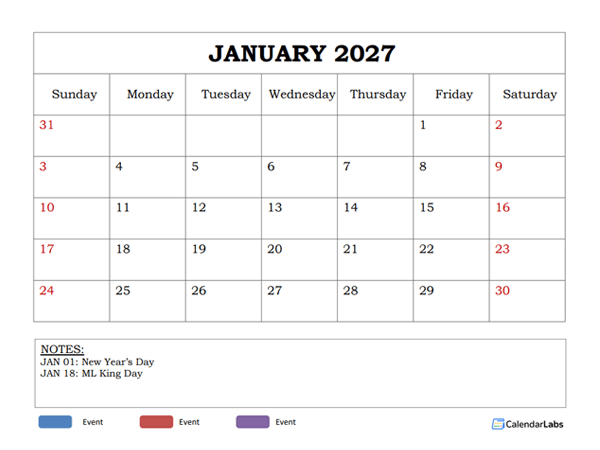 2027 Powerpoint Calendar Template