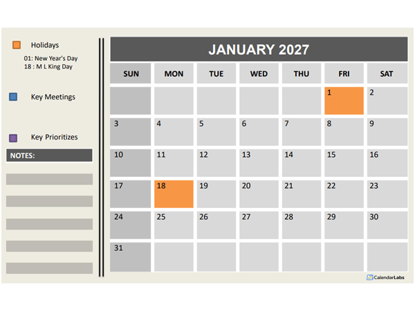 2027 Powerpoint Calendar With Holidays