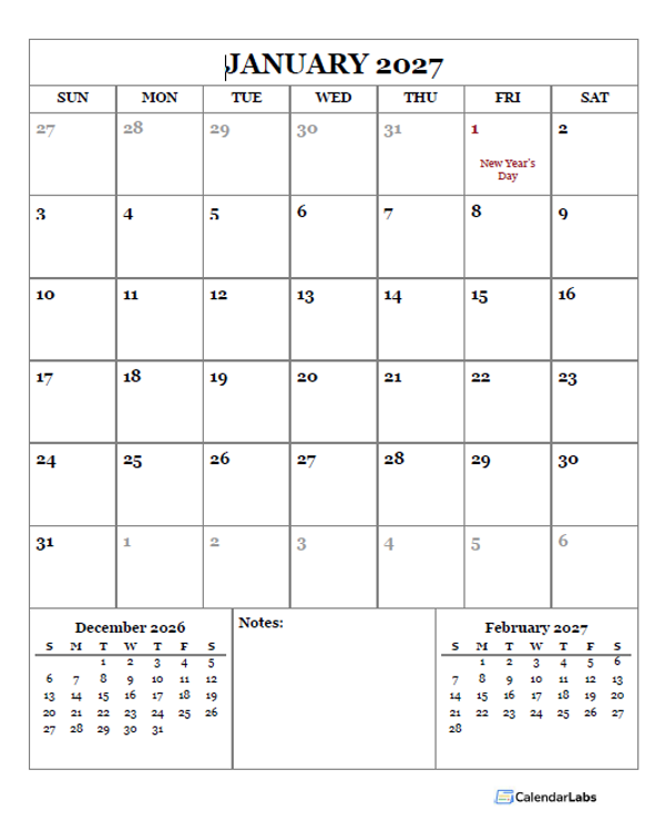 2027 Printable Calendar with Canada Holidays