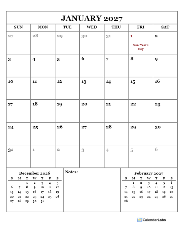 2027 Printable Calendar with Hong Kong Holidays