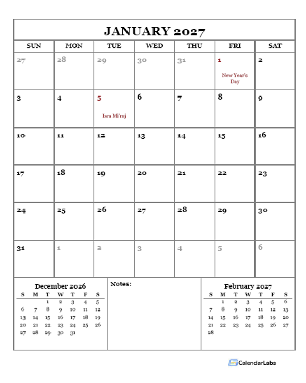 2027 Printable Calendar with Indonesia Holidays