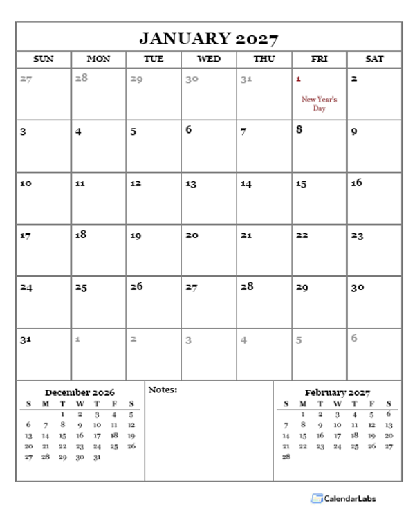 2027 Printable Calendar with Ireland Holidays