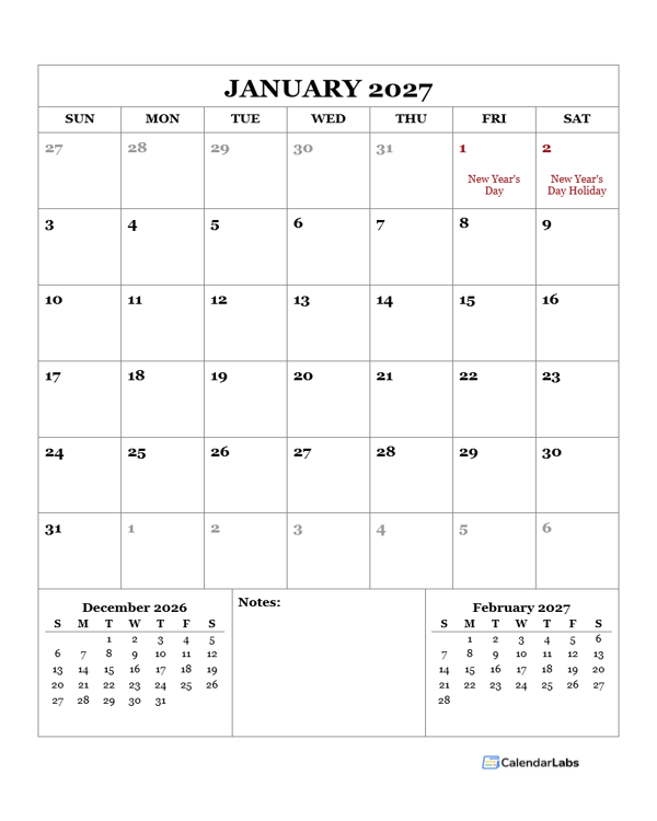 2027 Printable Calendar with Thailand Holidays
