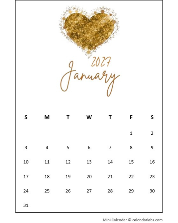 2027 Printable Mini Wallet Calendar