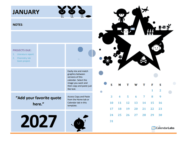 2027 Printable Student Calendar